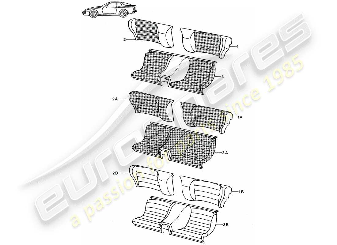 Porsche Seat 944/968/911/928 (1987) EMERGENCY SEAT - COMPLETE - DIVIDED - D >> - MJ 1988 Part Diagram