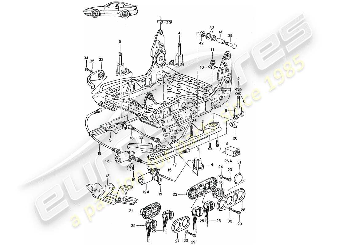Porsche Seat 944/968/911/928 (1987) FRAME FOR SEAT - SPORTS SEAT - ELECTRICALLY ADJUSTABLE - D - MJ 1992>> - MJ 1995 Part Diagram