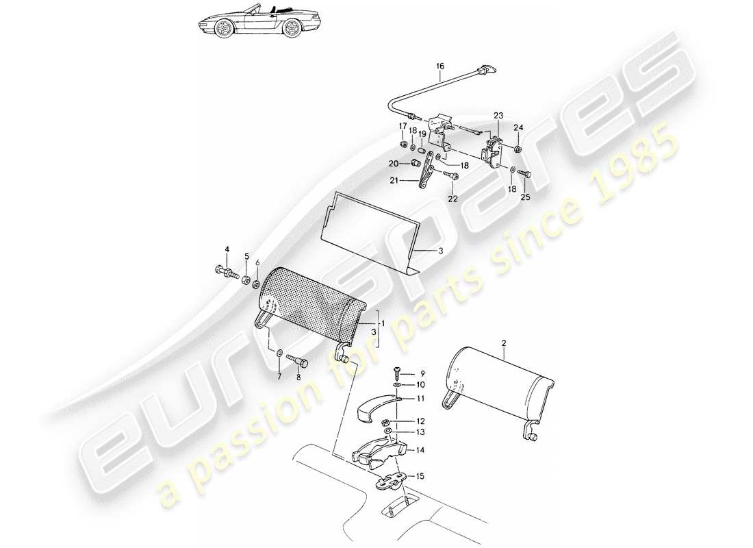 Porsche Seat 944/968/911/928 (1987) EMERGENCY SEAT BACKREST - FOR - CABRIOLET - D - MJ 1994>> - MJ 1995 Part Diagram