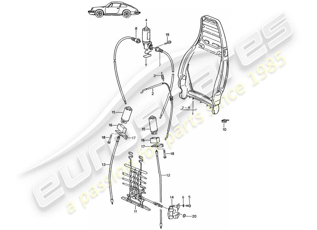 Porsche Seat 944/968/911/928 (1987) BACKREST FRAME - MANUALLY - ELECTRIC - LUMBAR SUPPORT - D - MJ 1987>> - MJ 1989 Part Diagram