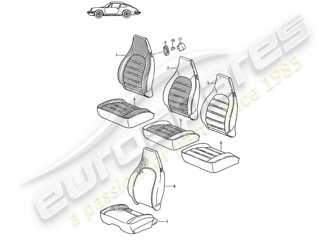 Porsche Seat 944/968/911/928 (1987) COVER - FRONT SEAT - D - MJ 1985>> - MJ 1986 Part Diagram