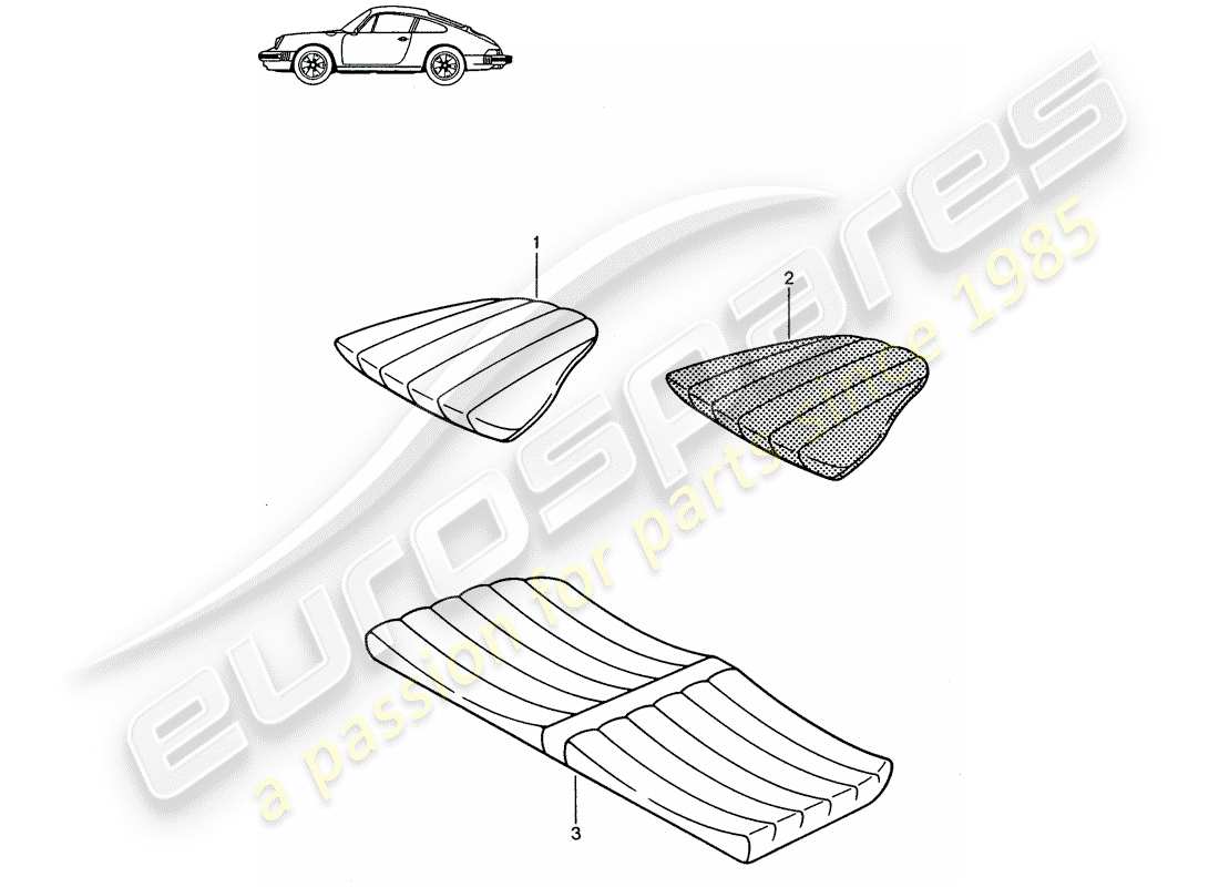 Porsche Seat 944/968/911/928 (1987) BACK SEAT CUSHION - - - D - MJ 1985>> - MJ 1986 Part Diagram