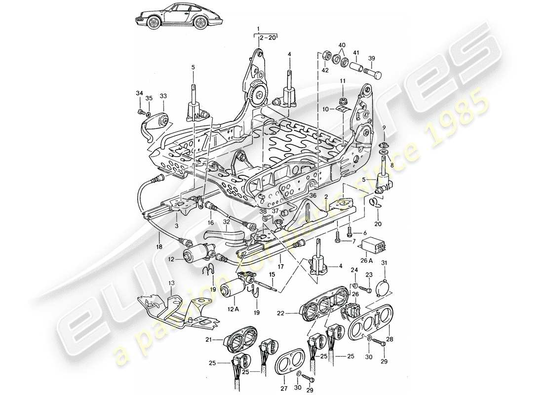 Porsche Seat 944/968/911/928 (1987) FRAME FOR SEAT - SPORTS SEAT - D - MJ 1989>> - MJ 1994 Part Diagram