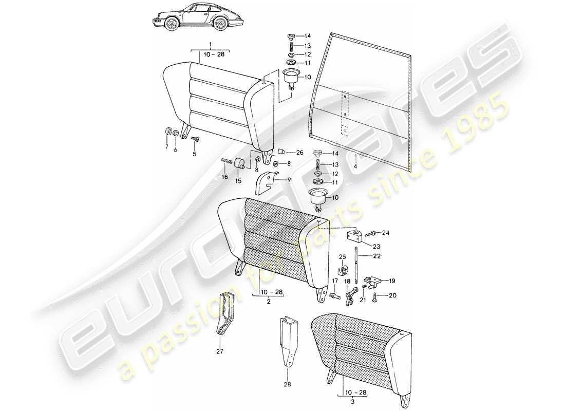 Porsche Seat 944/968/911/928 (1987) EMERGENCY SEAT BACKREST - WITH: - RELEASE BUTTON - - D - MJ 1991>> - MJ 1994 Part Diagram
