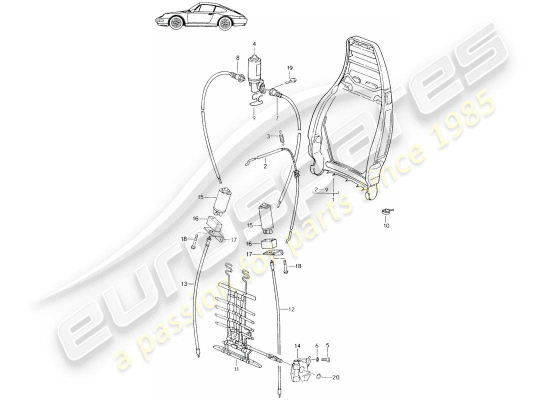 Porsche Seat 944/968/911/928 (1987) BACKREST FRAME - - ELECTRIC - MANUALLY - LUMBAR SUPPORT - D - MJ 1994>> - MJ 1998 Part Diagram