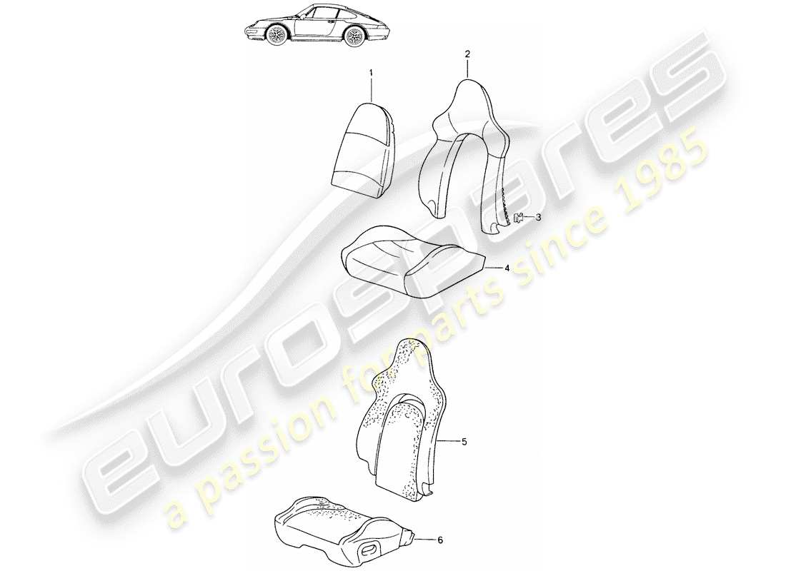 Porsche Seat 944/968/911/928 (1987) SPORTS SEAT - - - COVER - FOAM PART - D - MJ 1995>> - MJ 1998 Part Diagram