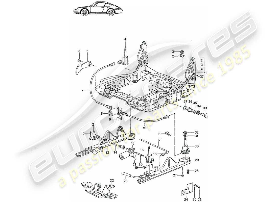 Porsche Seat 944/968/911/928 (1987) FRAME FOR SEAT - SPORTS SEAT - ELECT. VERTICAL ADJUSTMENT - D - MJ 1995>> - MJ 1998 Part Diagram