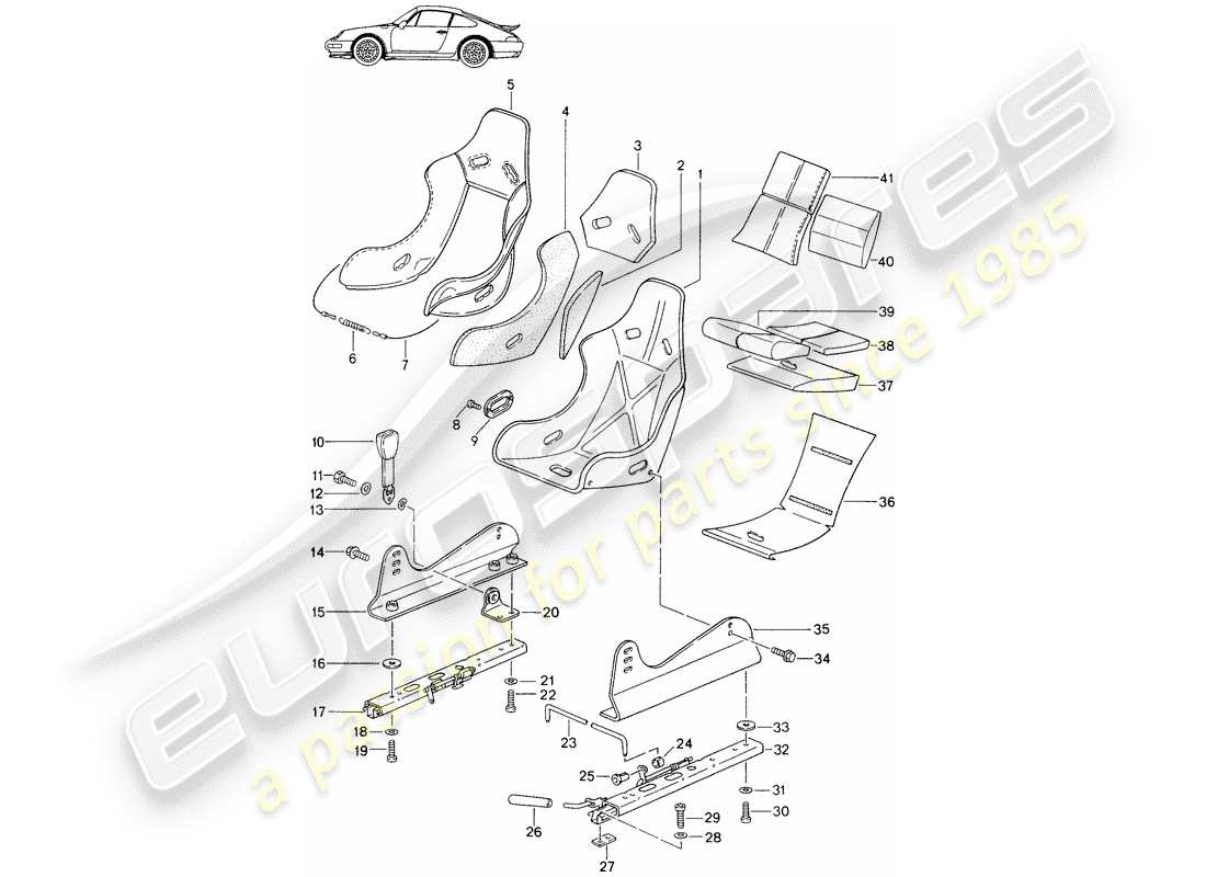 Porsche Seat 944/968/911/928 (1987) SEAT - WITH: - CORDUROY CLOTH - COVER - D - MJ 1995>> - MJ 1996 Part Diagram