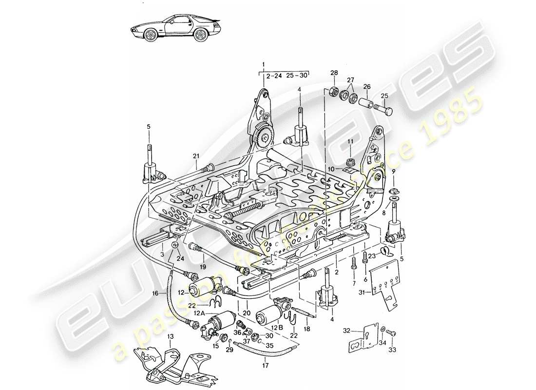 Porsche Seat 944/968/911/928 (1987) FRAME FOR SEAT - COMFORT SEAT - ELECTRIC SEAT ADJUSTMENT - D - MJ 1987>> Part Diagram