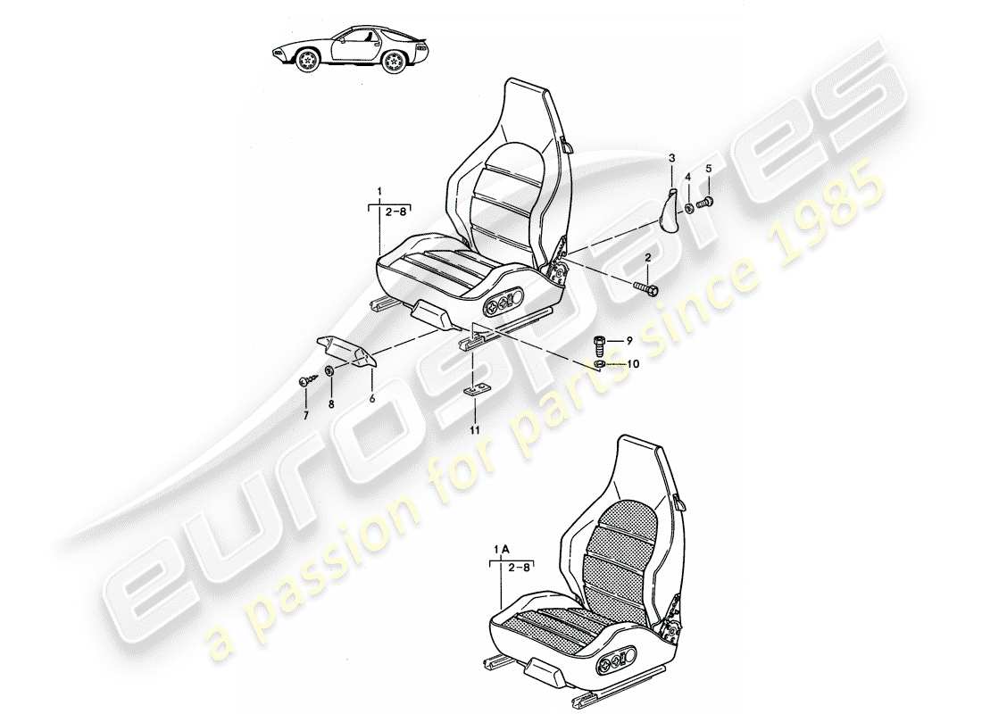 Porsche Seat 944/968/911/928 (1987) SPORTS SEAT - COMPLETE - D - MJ 1985>> - MJ 1986 Part Diagram