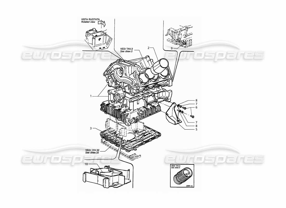 Maserati QTP. 3.2 V8 (1999) engine block and oil sump Part Diagram