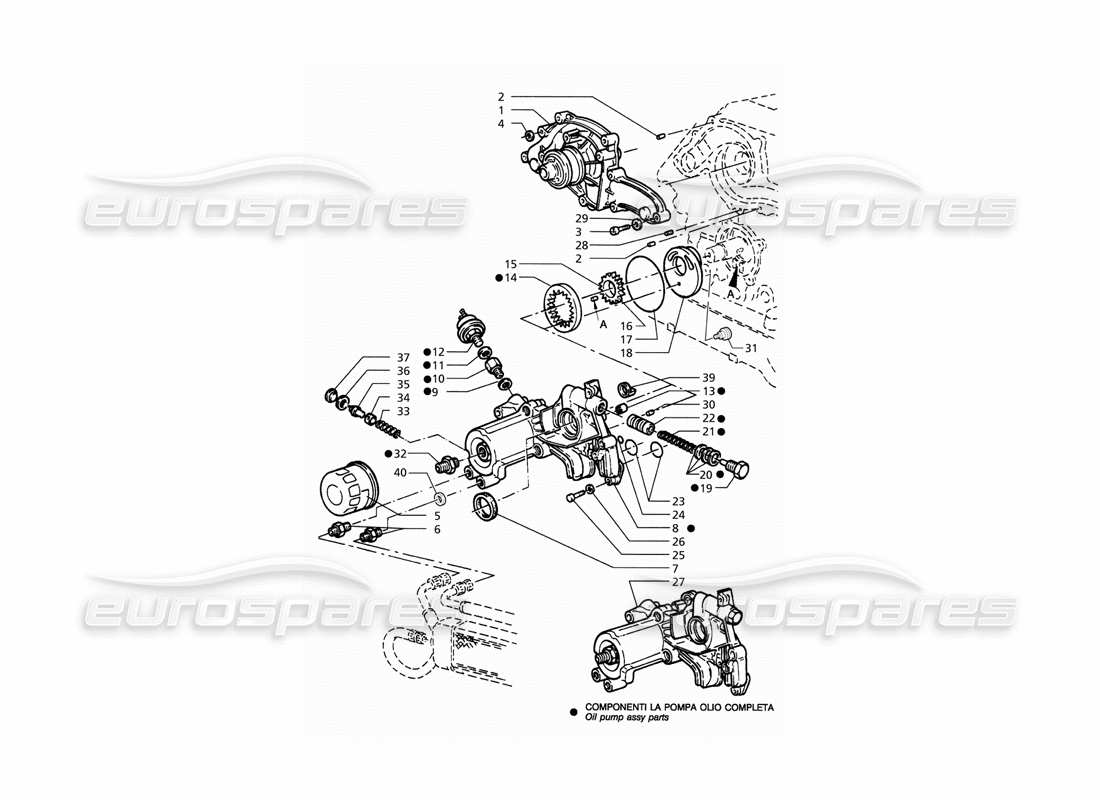Maserati QTP. 3.2 V8 (1999) Oil Pump and Water Pump (Post Modification) Part Diagram