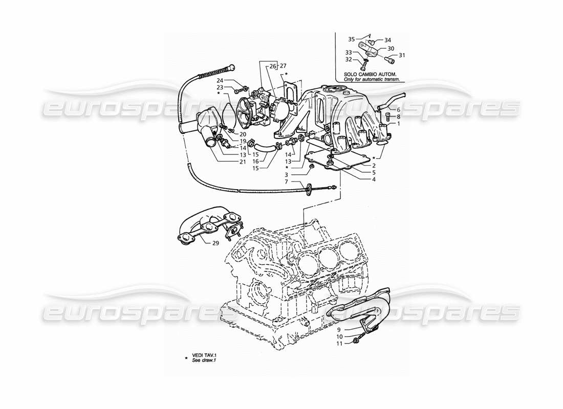 Maserati QTP. 3.2 V8 (1999) Intake and Exhaust Manifold Throttle Valve Body Part Diagram