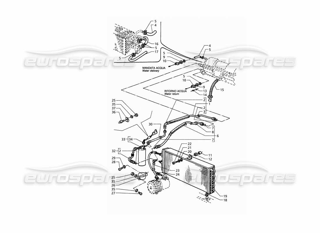 Maserati QTP. 3.2 V8 (1999) Air Conditioning System (LH Drive) With Freon R12 Part Diagram