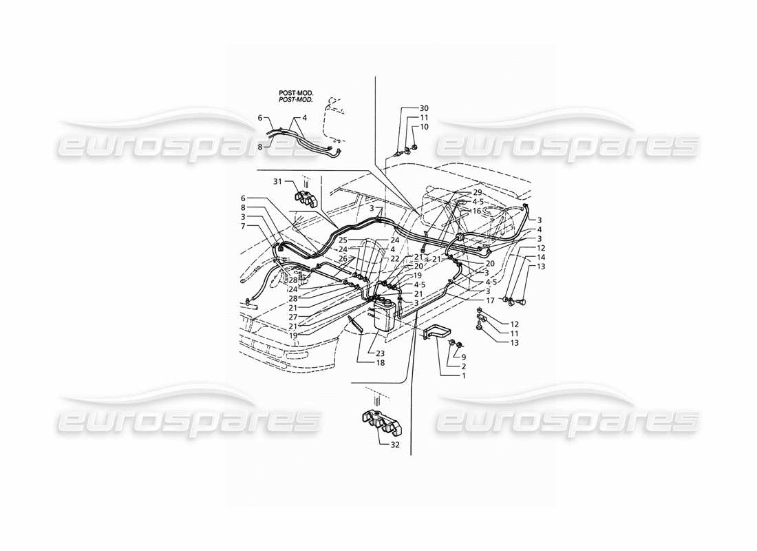 Maserati QTP. 3.2 V8 (1999) Evaporation Vapours Recovery System and Fuel Pipes Part Diagram