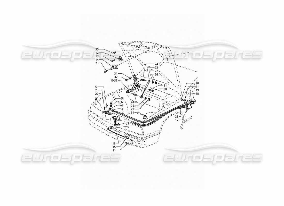Maserati QTP. 3.2 V8 (1999) Bonnet: Hinges and Bonnet Release Part Diagram