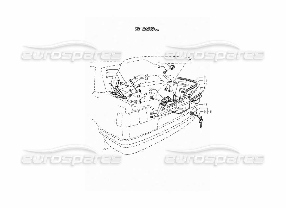 Maserati QTP. 3.2 V8 (1999) Boot Lid: Hinges, Boot Lid Release (Pre Modification) Part Diagram