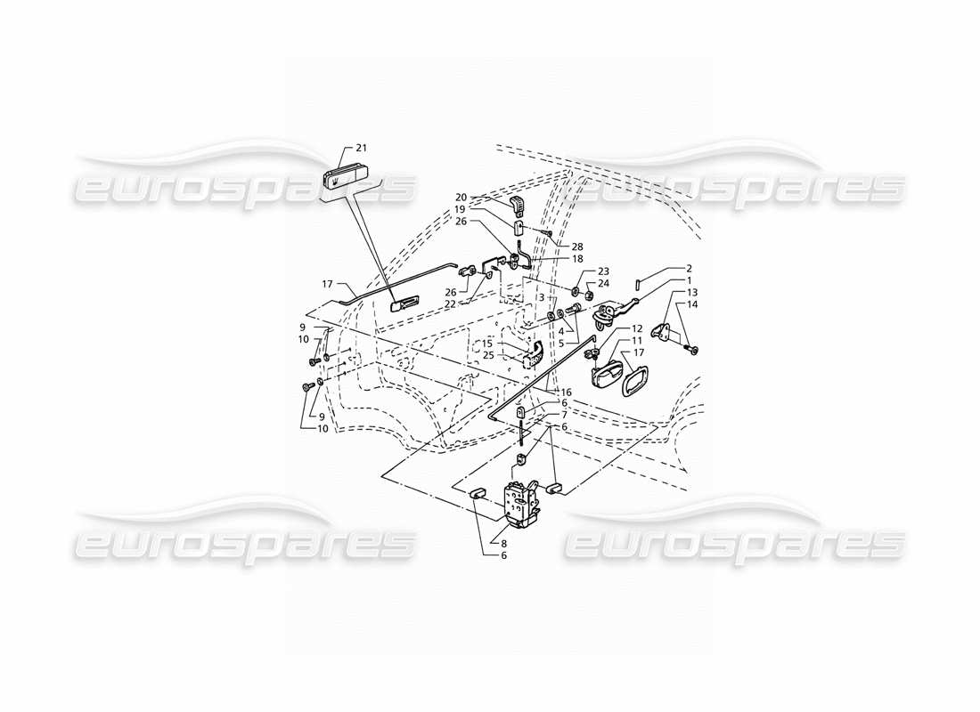 Maserati QTP. 3.2 V8 (1999) Rear Doors: Hinges and Inner Controls Part Diagram
