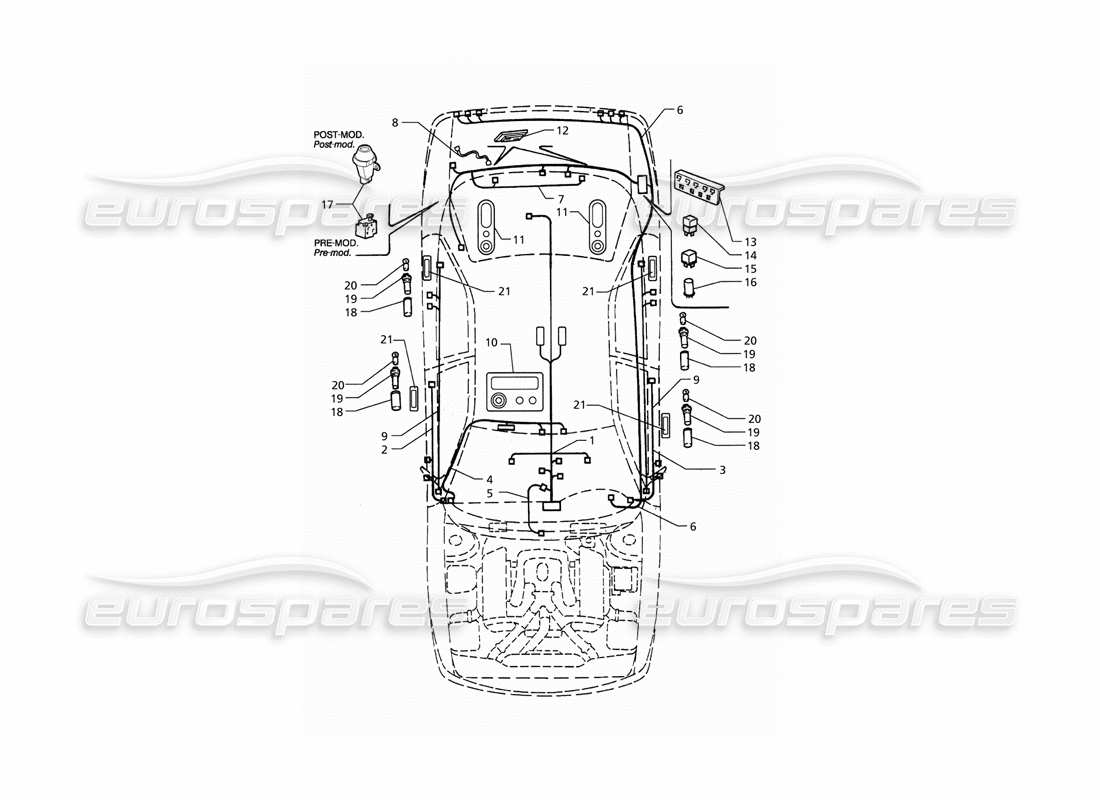 Maserati QTP. 3.2 V8 (1999) Electrical System: Boot - Doors - Passanger Compartment (LH Drive) Part Diagram