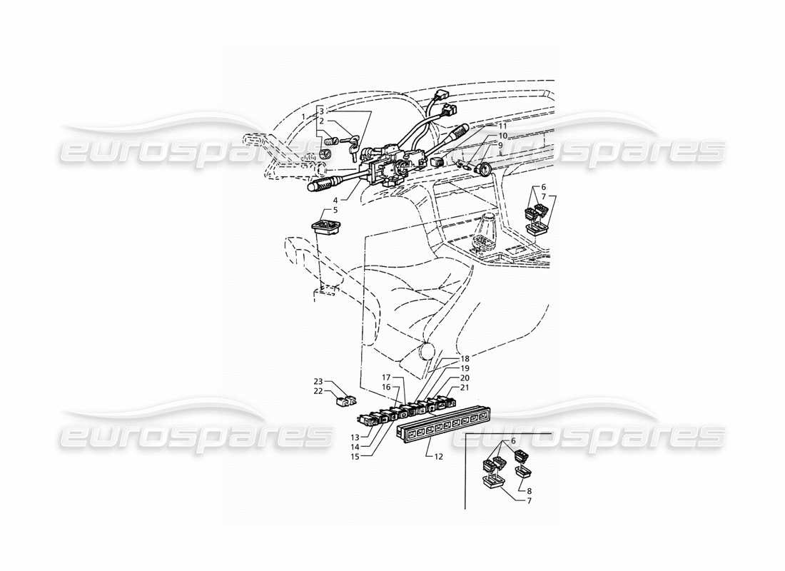 Maserati QTP. 3.2 V8 (1999) Switches and Steering Lock Part Diagram