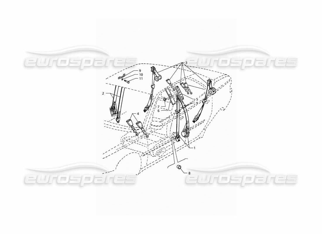 Maserati QTP. 3.2 V8 (1999) Seat Belts Part Diagram
