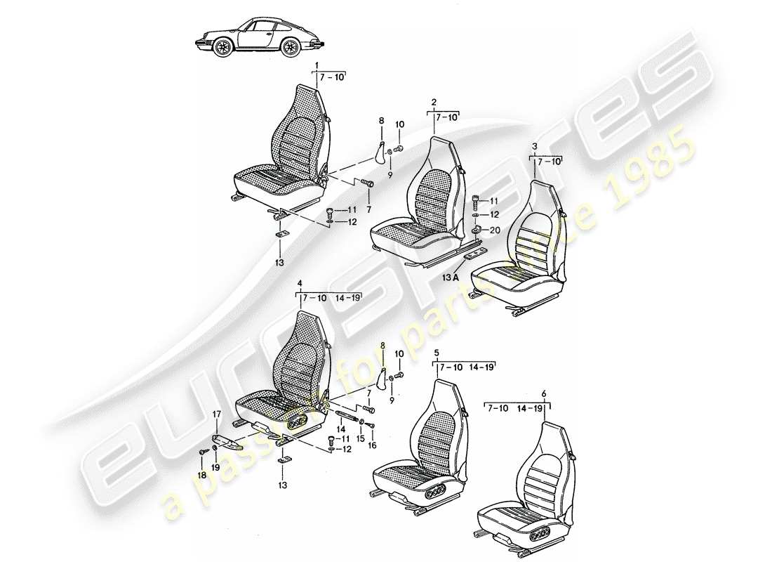 Porsche Seat 944/968/911/928 (1989) FRONT SEAT - COMPLETE - D - MJ 1985>> - MJ 1986 Part Diagram