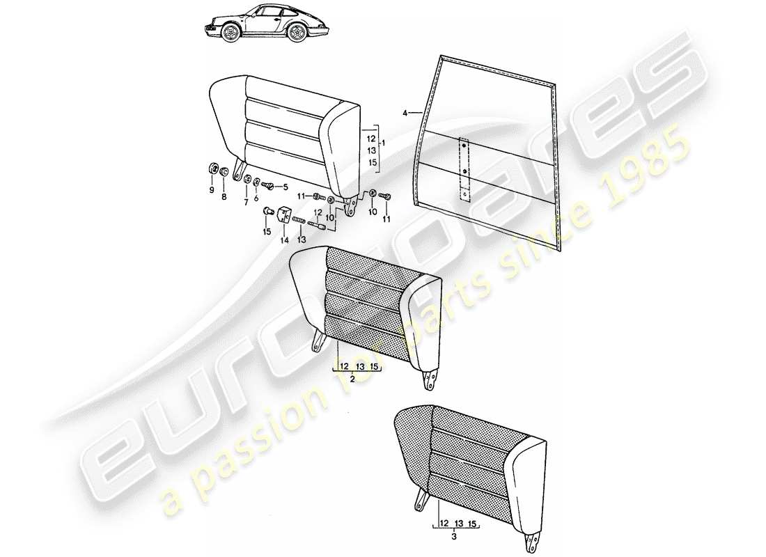 Porsche Seat 944/968/911/928 (1989) EMERGENCY SEAT BACKREST - WITH: - PULL-TYPE RELEASE - D - MJ 1989>> - MJ 1991 Part Diagram