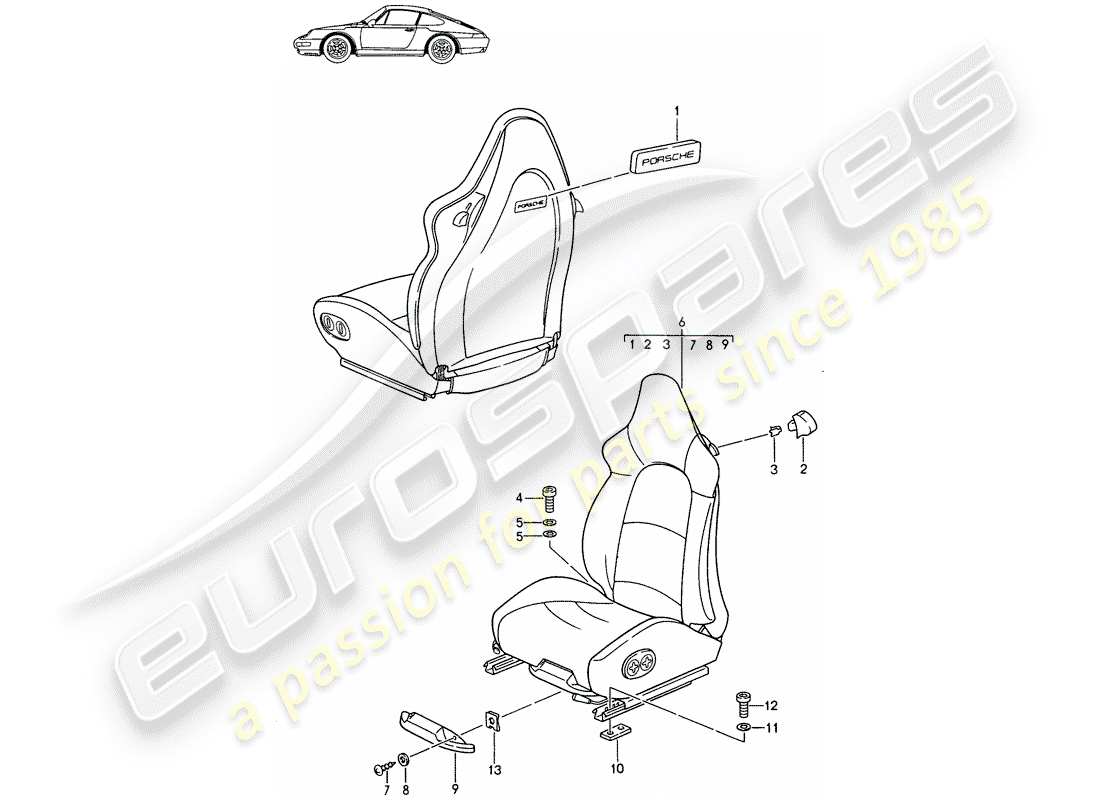 Porsche Seat 944/968/911/928 (1989) SPORTS SEAT - - COMPLETE - ELECT. VERTICAL ADJUSTMENT - D - MJ 1995>> - MJ 1998 Part Diagram