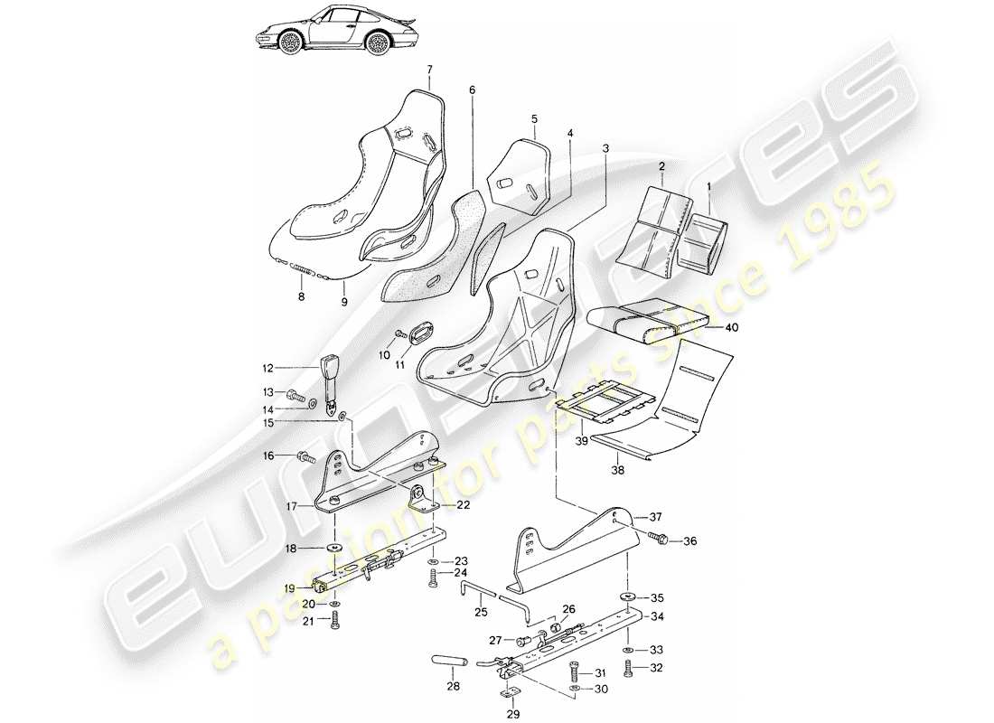 Porsche Seat 944/968/911/928 (1995) SEAT - WITH: - WHOLE-LEATHER - COVER - D - MJ 1995>> - MJ 1996 Part Diagram