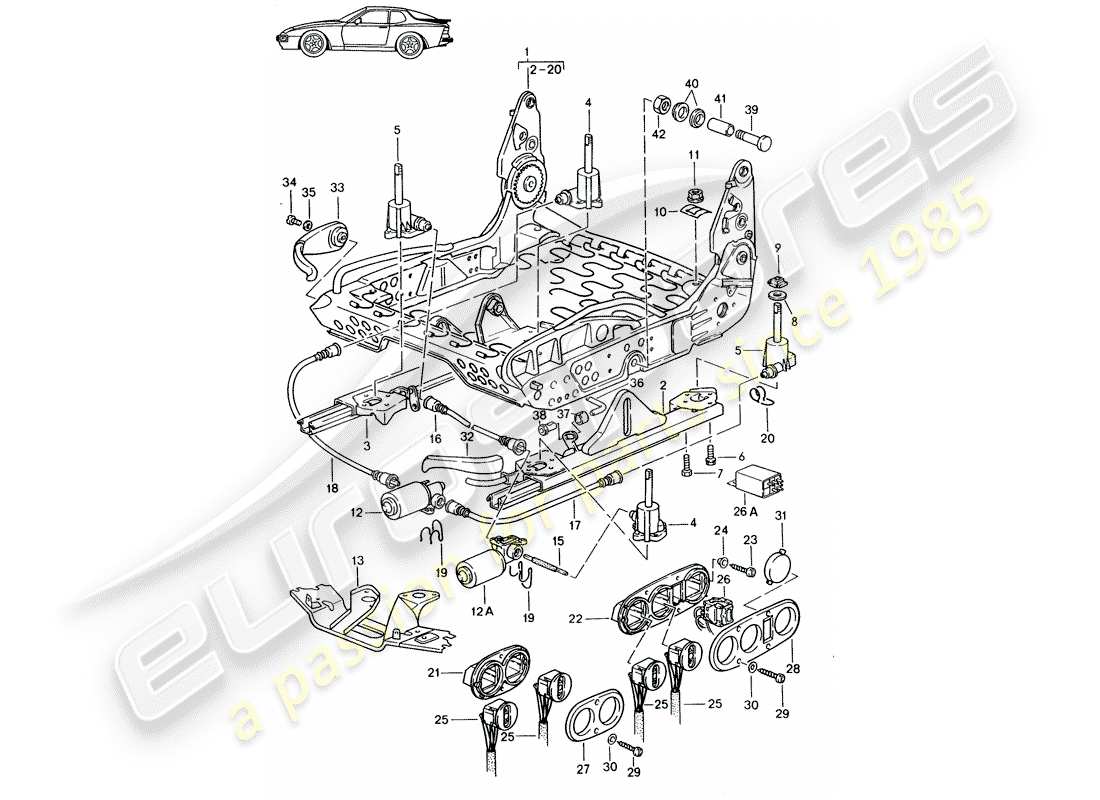Porsche Seat 944/968/911/928 (1997) FRAME FOR SEAT - SPORTS SEAT - ELECT. VERTICAL ADJUSTMENT - D - MJ 1989>> - MJ 1991 Part Diagram
