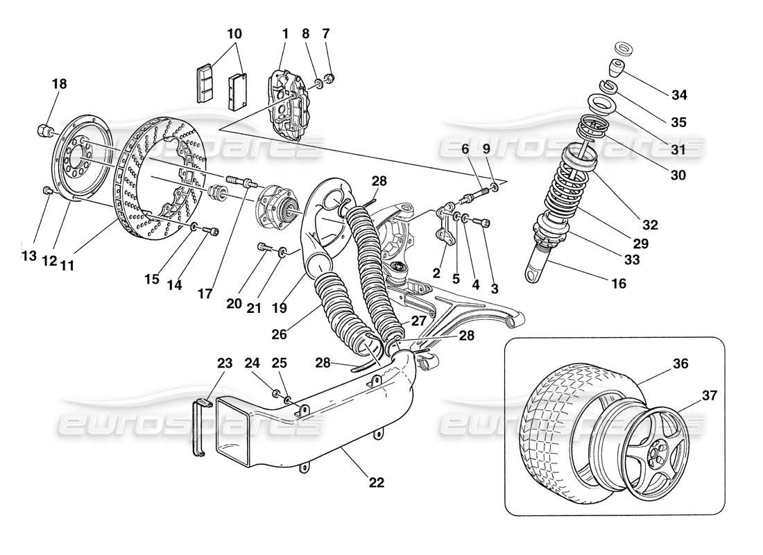 Ferrari 355 Challenge (1999) Brakes - Shock-Absorbers - Front Air Intakes - Wheels Part Diagram