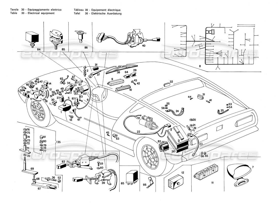 Maserati Merak 3.0 electrical equipment Part Diagram
