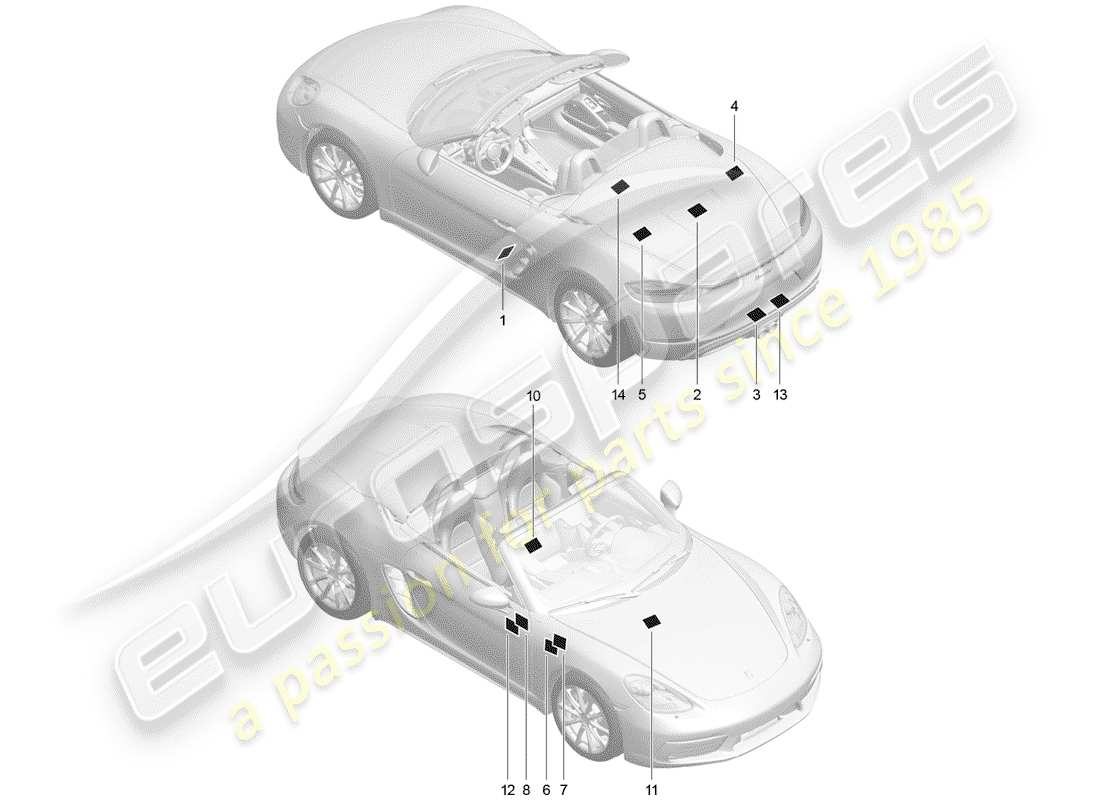 Porsche 718 Boxster (2017) signs/notices Part Diagram