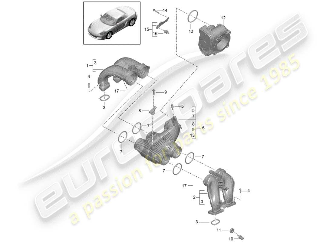 Porsche 718 Boxster (2017) intake air distributor Part Diagram