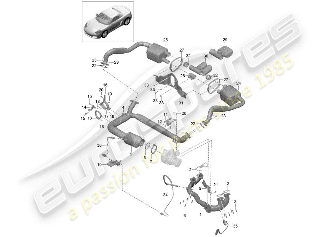 Porsche 718 Boxster (2017) Exhaust System Parts Diagram
