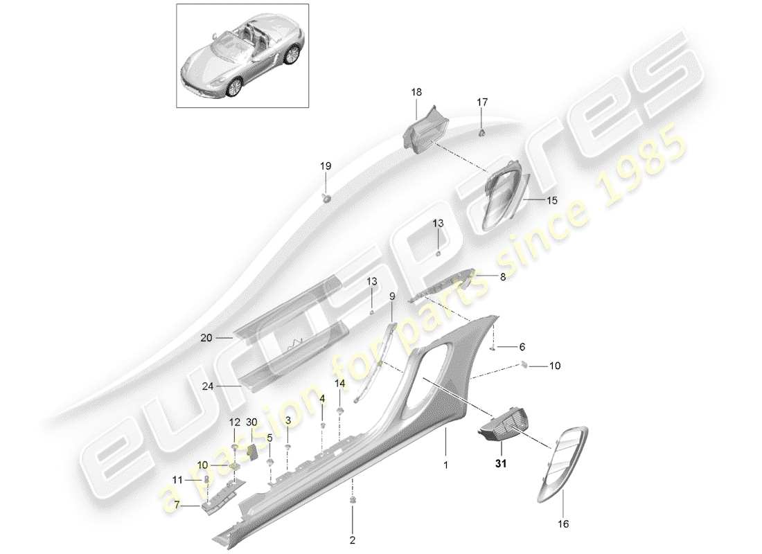 Porsche 718 Boxster (2017) SIDE MEMBER TRIM Part Diagram