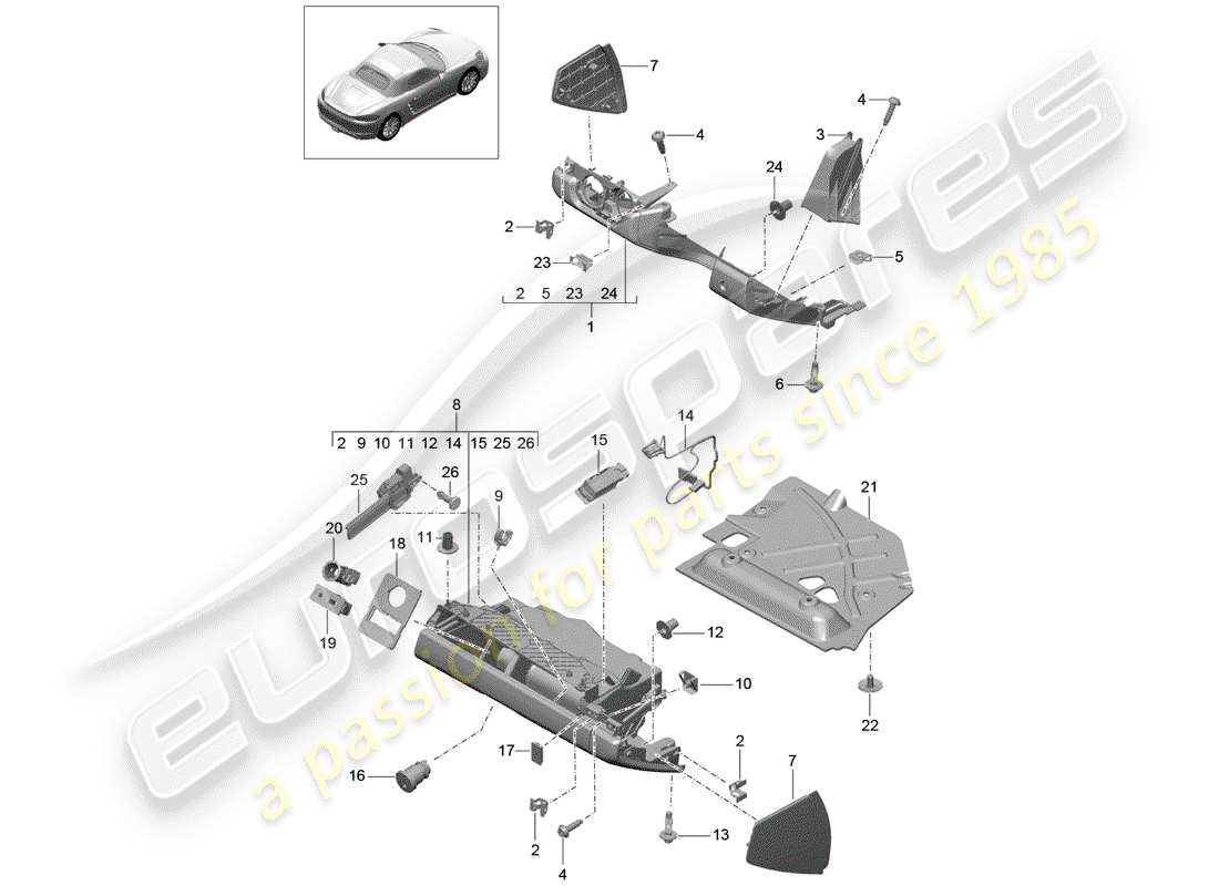 Porsche 718 Boxster (2017) GLOVE BOX Part Diagram