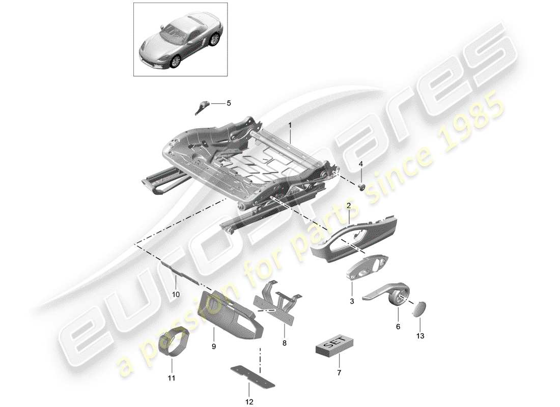Porsche 718 Boxster (2017) seat frame Part Diagram