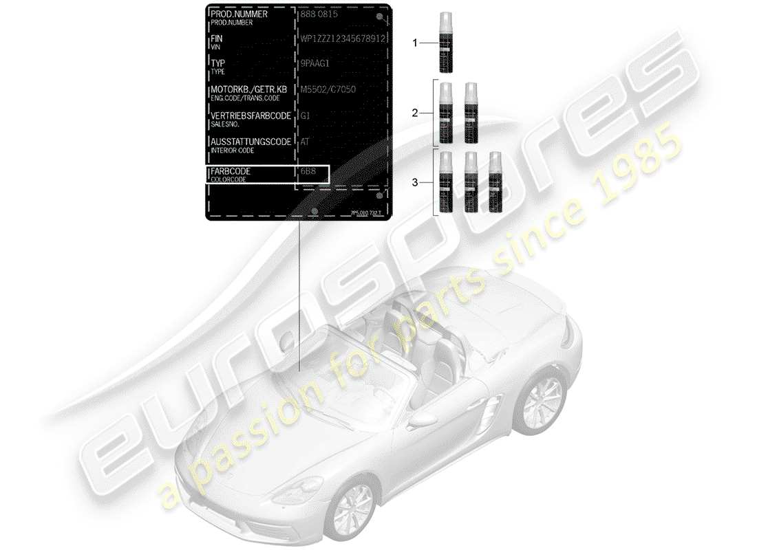 Porsche 718 Boxster (2018) paint touch-up stick Part Diagram