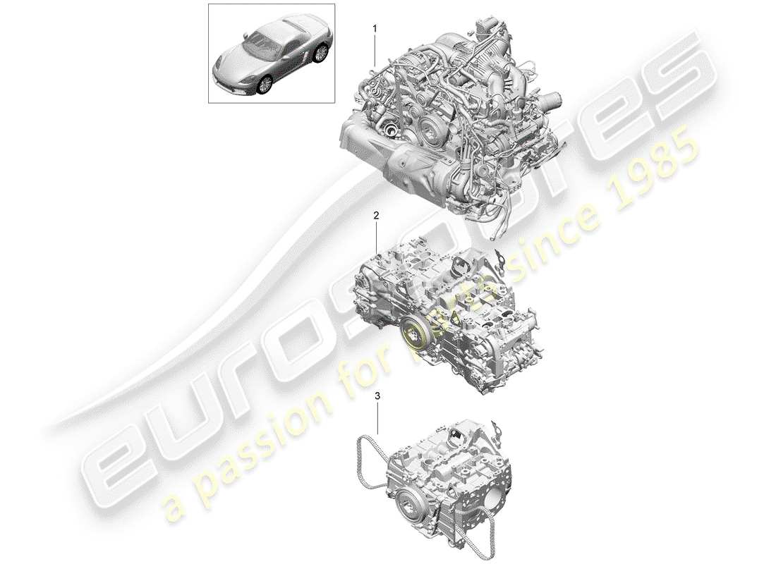 Porsche 718 Boxster (2018) REPLACEMENT ENGINE Part Diagram