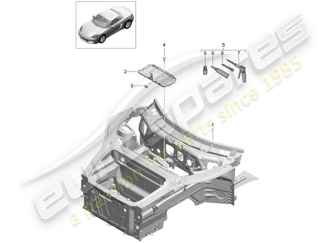 Porsche 718 Boxster (2018) front end Part Diagram