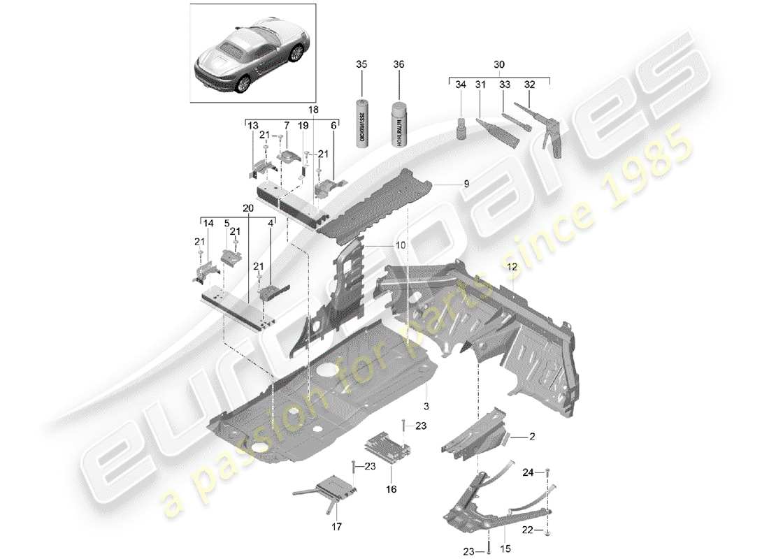 Porsche 718 Boxster (2018) floor plates Part Diagram