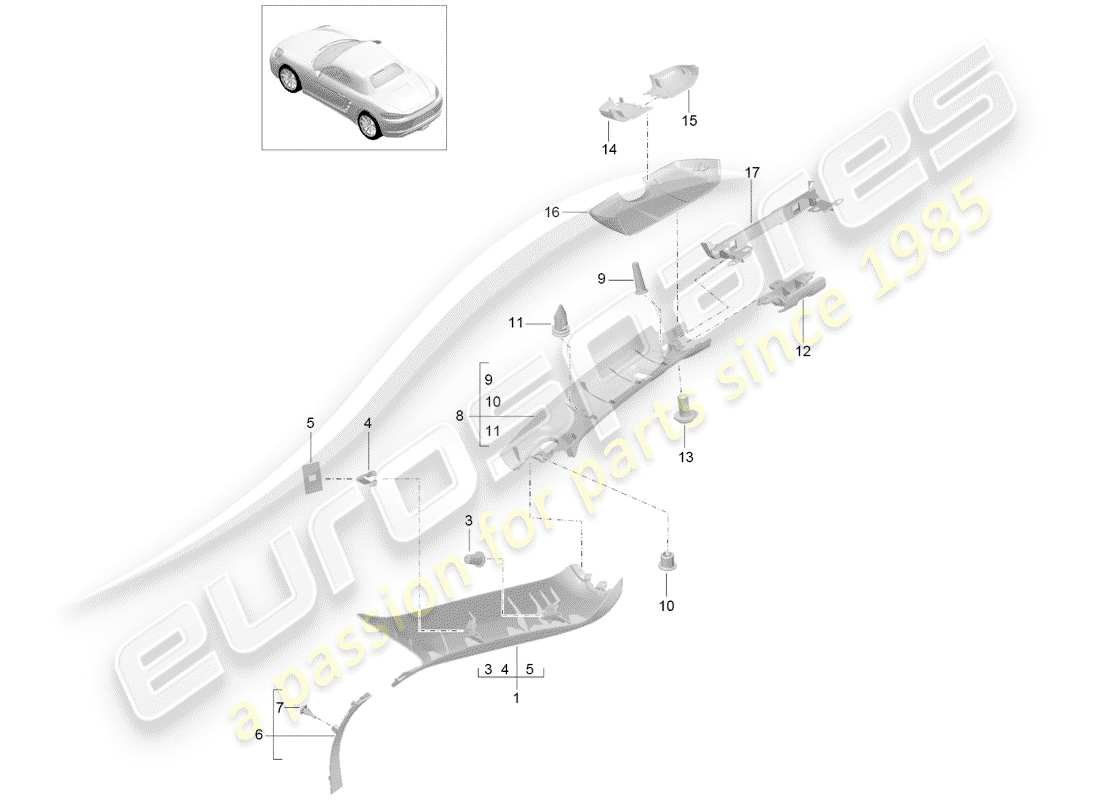 Porsche 718 Boxster (2018) a-pillar Part Diagram