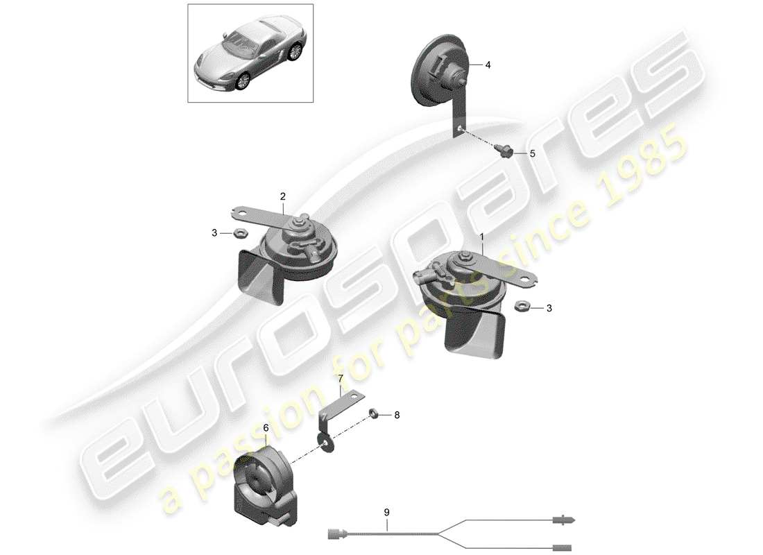 Porsche 718 Boxster (2018) fanfare horn Part Diagram