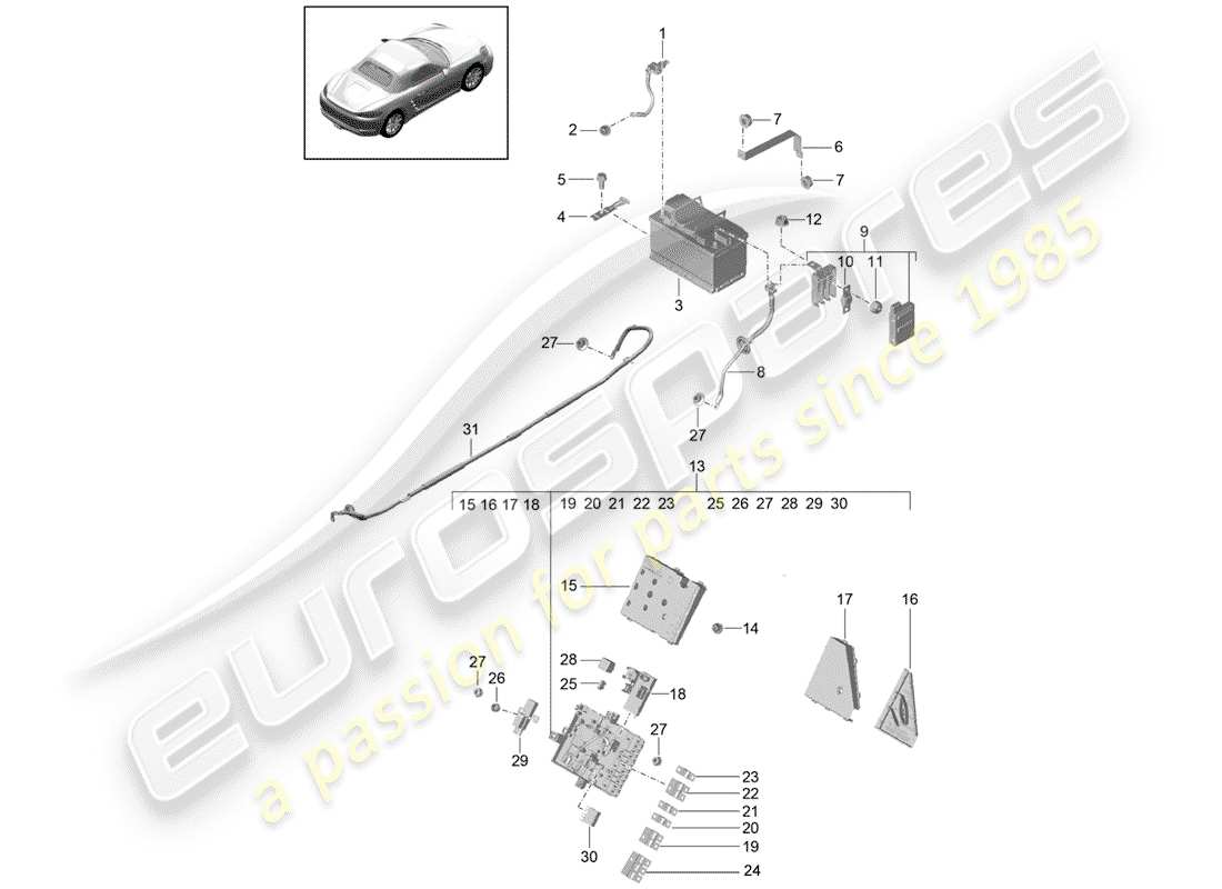Porsche 718 Boxster (2019) Battery Part Diagram