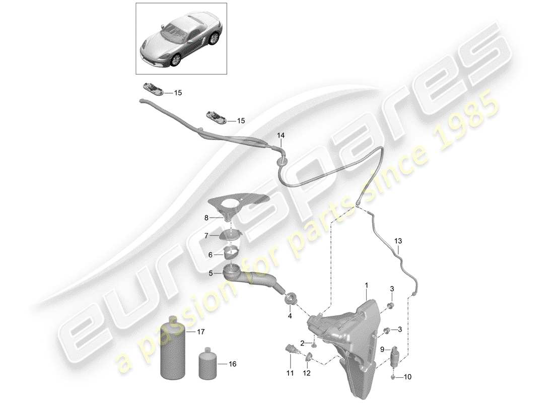 Porsche 718 Boxster (2019) windshield washer unit Part Diagram