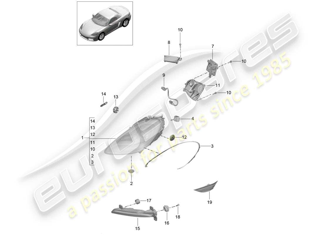 Porsche 718 Boxster (2019) headlamp Part Diagram
