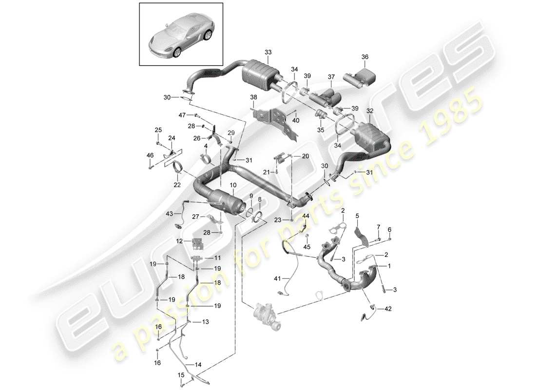 Porsche 718 Cayman (2017) Exhaust System Part Diagram