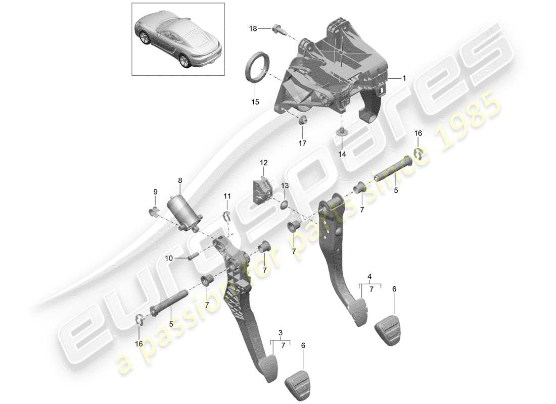 Porsche 718 Cayman (2017) BRAKE AND ACC. PEDAL ASSEMBLY Part Diagram