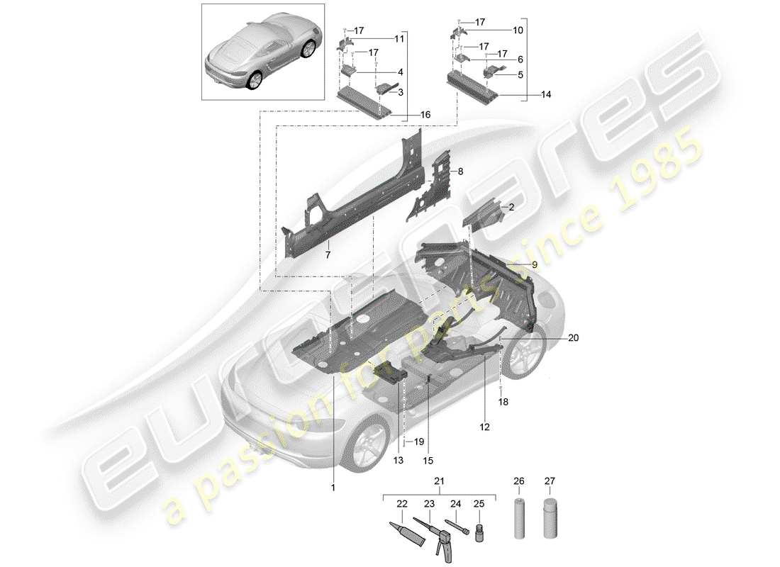 Porsche 718 Cayman (2017) floor plates Part Diagram